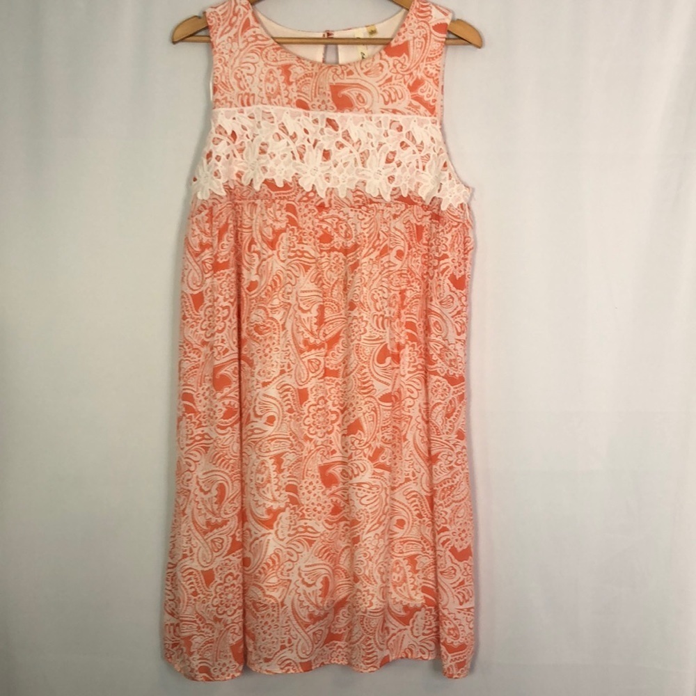 VTG NY Collection Women's Crochet Trim Shift Dress Orange Size LP